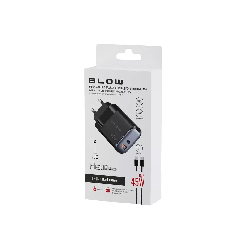Caricabatterie da parete USB-A USB-C PD 45W + cavo