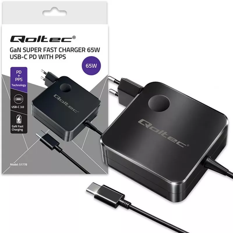 Caricabatterie GaN 65W USB C PD PPS 5V 21V 3A 3.25A