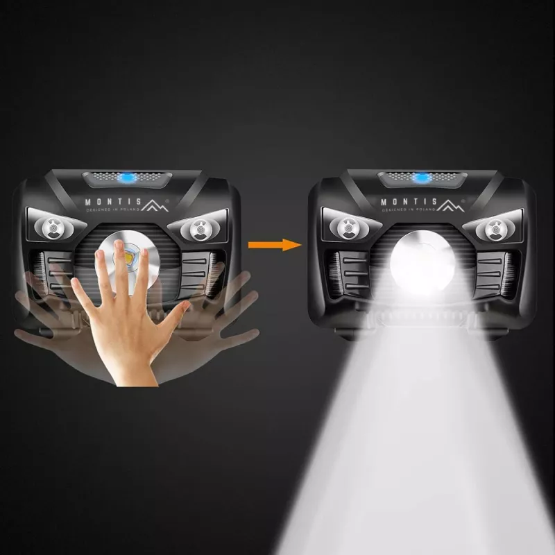 Montis torcia frontale a batteria con sensore MT001 nero Headband flashlight LED