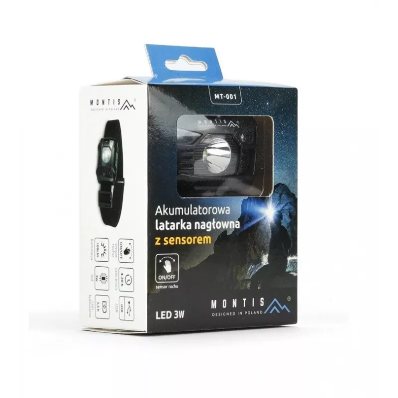 Montis torcia frontale a batteria con sensore MT001 nero Headband flashlight LED