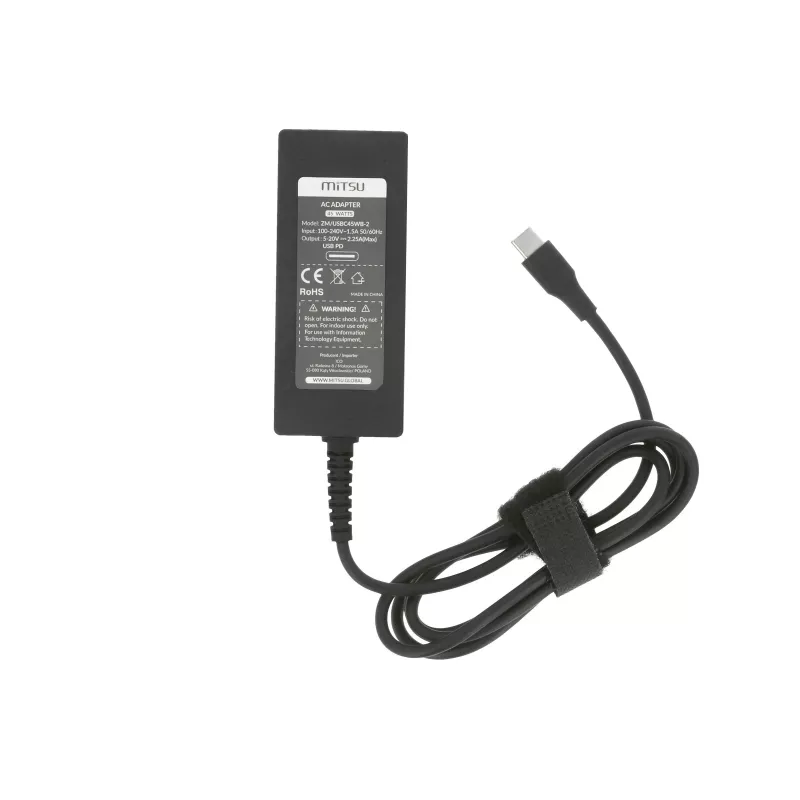 Alimentatore per laptop 45W USB-C 5V-9V-12V-15V/3A, 20V/2,25A PD