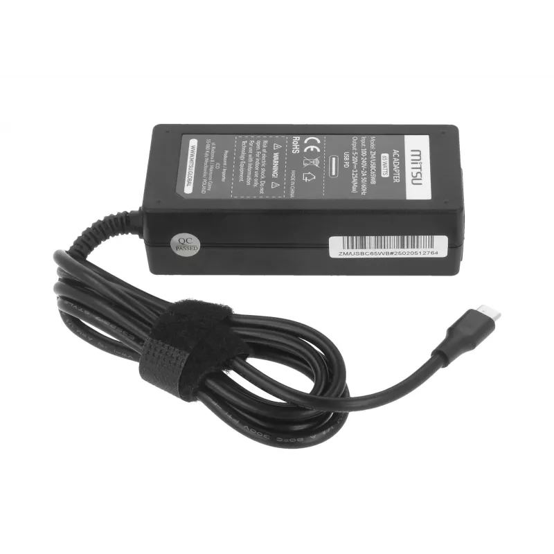 Alimentatore per laptop 65W USB-C 5V-9V-12V-15V-20V/3A, 20V/3,25A PD