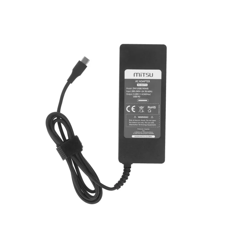 Alimentatore per laptop 90W USB-C 5V-9V-12V-15V/3A, 20V/4.5A PD