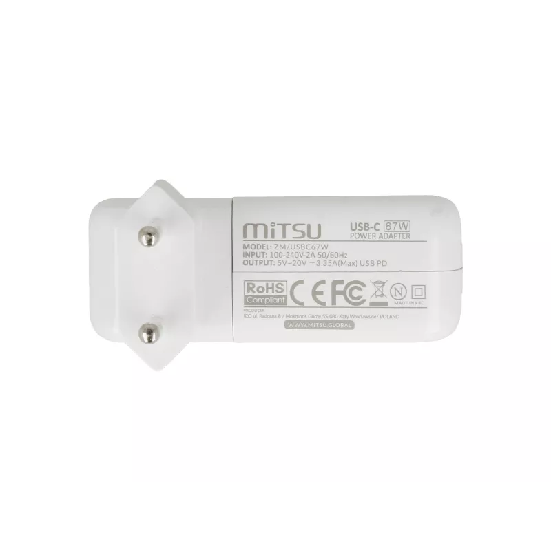 Alimentatore per laptop 67W USB-C 5V-9V-12V-15V/3A, 20V/3.35A PD