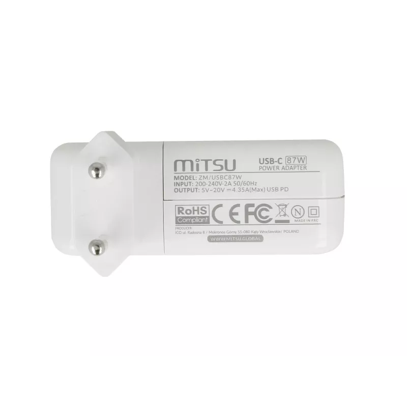 Alimentatore per laptop 87W USB-C 5V-9V-12V-15V/3A, 20V/3,25A, 20,2V/4,3A PD