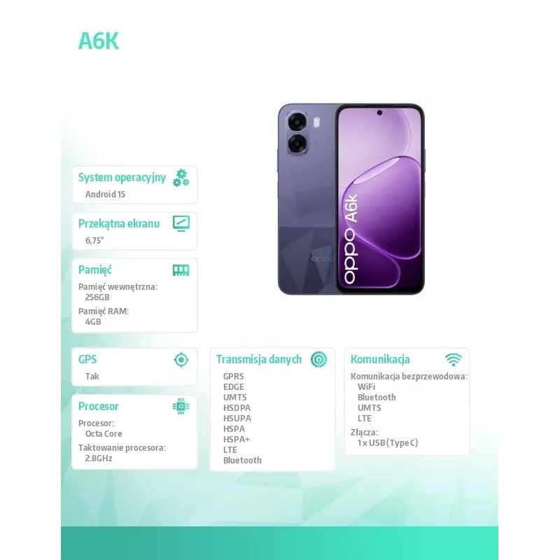 Smartphone A6k 4G 4/256GB CPH2891 viola scuro