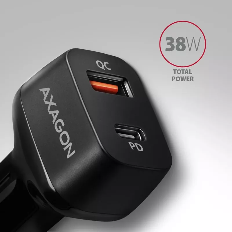 AXAGON PWC-PQ38 38W Caricabatterie da auto 2x Porta USB-A+C