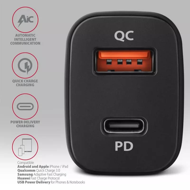 AXAGON PWC-PQ38 38W Caricabatterie da auto 2x Porta USB-A+C