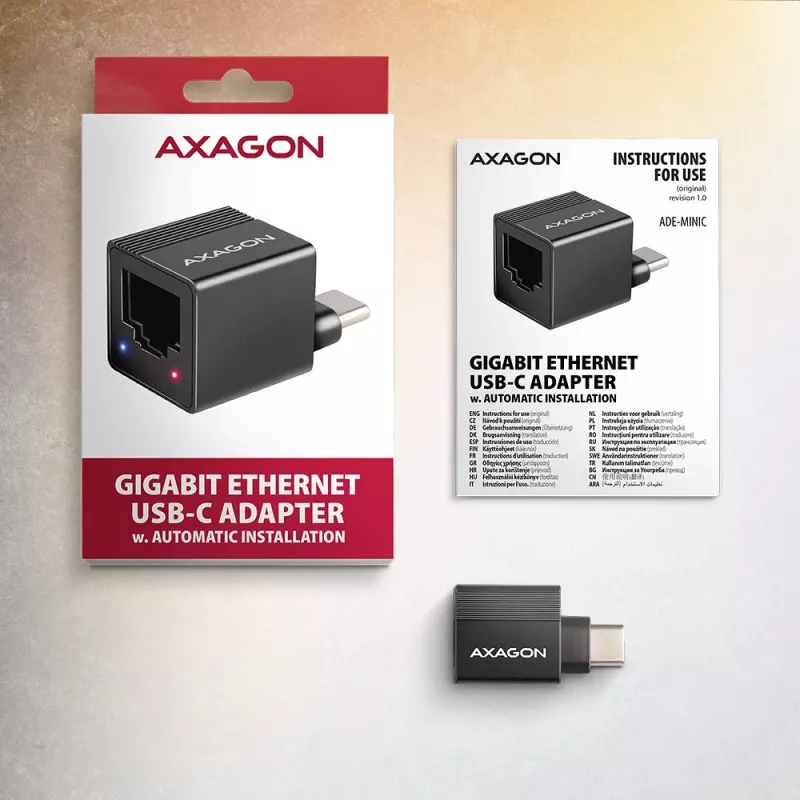 AXAGON ADE-MINIC USB-C 3.2 Gen 1 Mini adattatore Gigabit Ethernet, nero