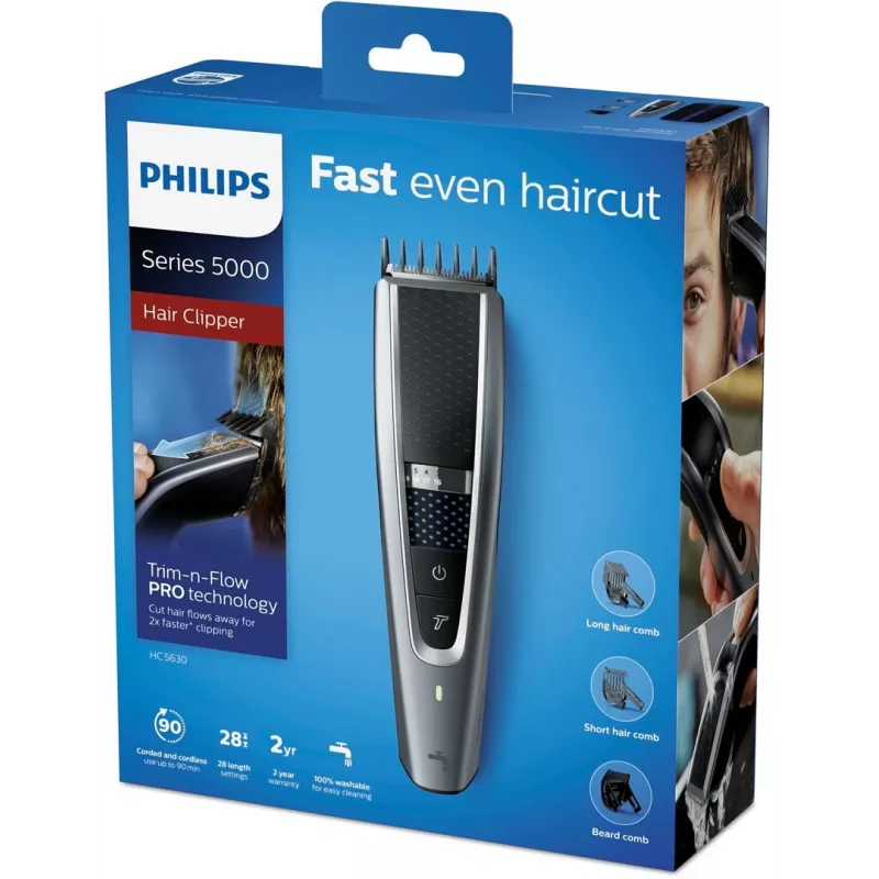 Philips HC5630/15 tagliacapelli Series 5000, nero/argento