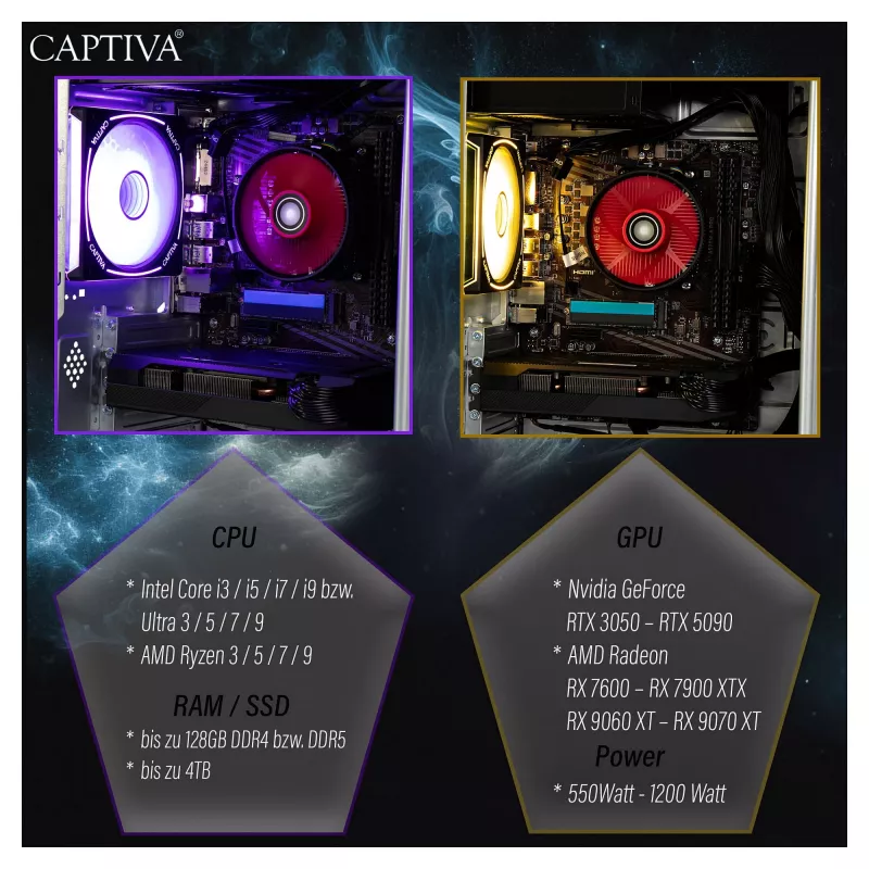 Captiva Advanced Gaming R98-206 PC desktop AMD Ryzen 7 5700X, 32GB RAM, 1TB M.2 SSD, Nvidia GeForce RTX 5060, Wi-Fi 6, Windows 11 (98206)