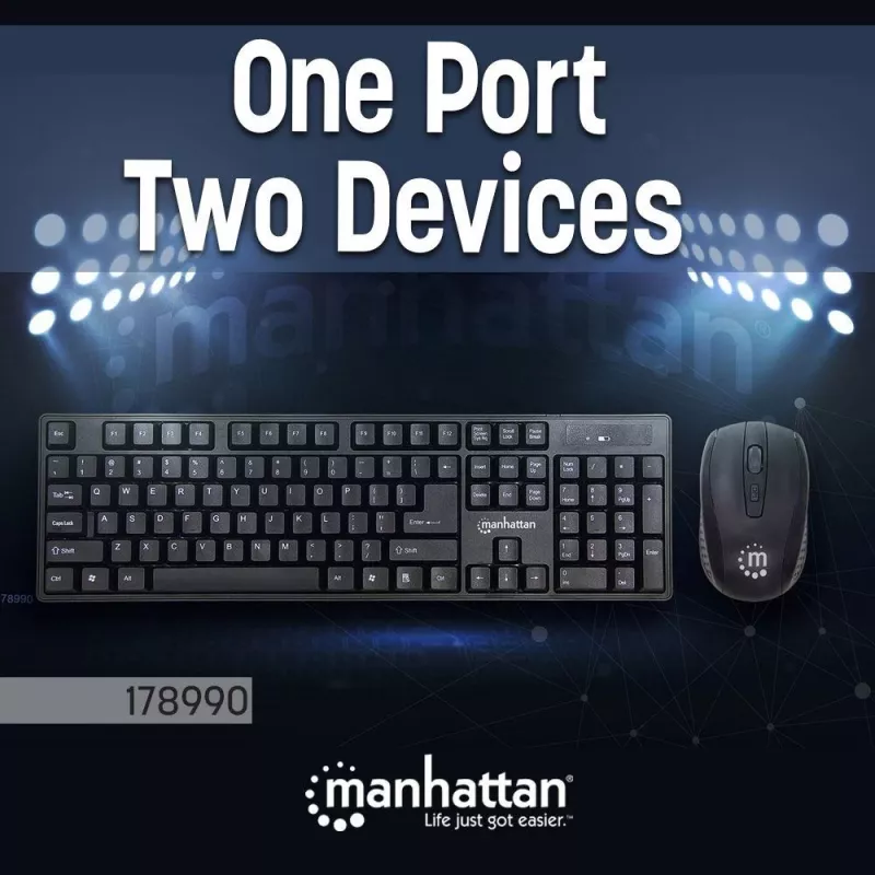 Manhattan 178990 set tastiera e mouse wireless, nero