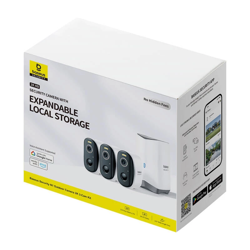 N1 Baseus Set telecamera outdoor 2K confezione da 3 (bianco)