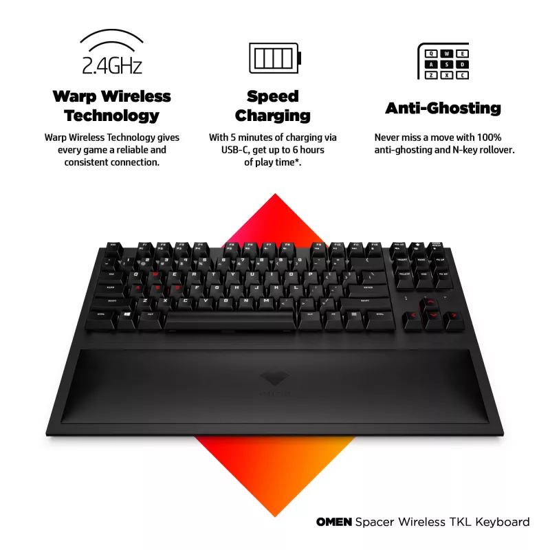 HP OMEN Spacer tastiera wireless TKL, formato completo (100%), wireless, RF wireless, meccanica, nero
