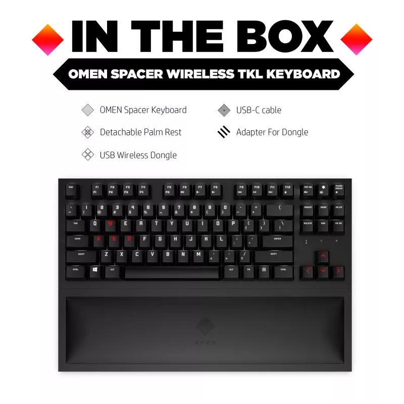 HP OMEN Spacer tastiera wireless TKL, formato completo (100%), wireless, RF wireless, meccanica, nero