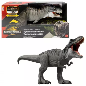 Jurassic World Rebirth Super Colossal Tyrannosaurus Rex action figure, giocattolo dinosaurio T-Rex del film