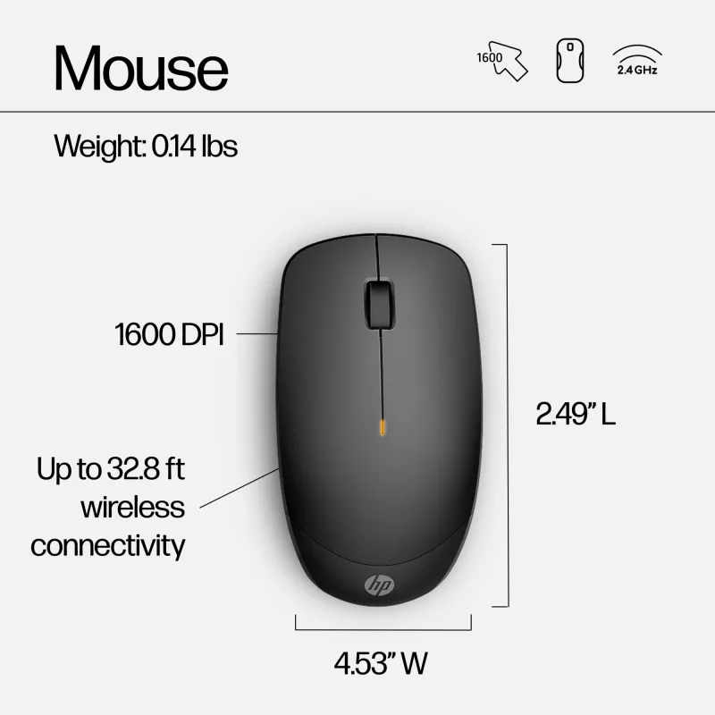 HP 230 set mouse e tastiera wireless, formato completo, wireless, RF wireless, a membrana, nero, mouse incluso