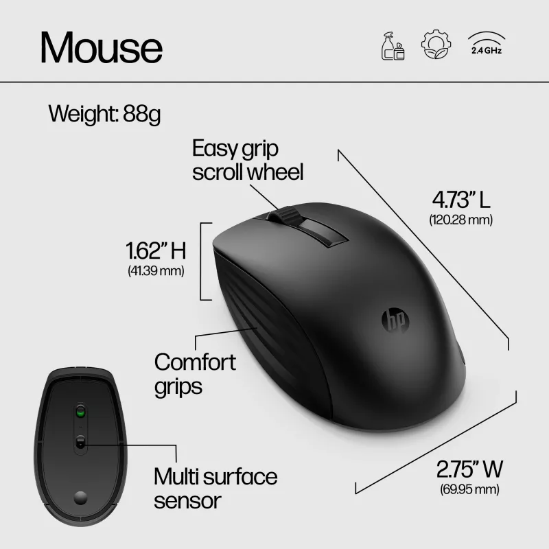 HP 650 Tastiera e mouse wireless combo, Full-size (100%), Wireless, RF Wireless, Membrana, nero, mouse incluso