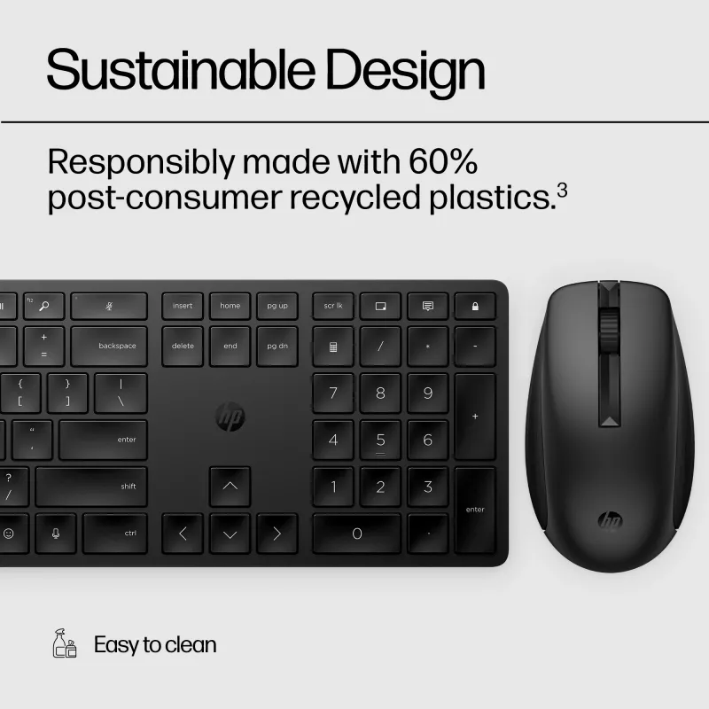 HP 650 set tastiera e mouse wireless, Full-size (100%), wireless, RF Wireless, membrana, nero, mouse incluso