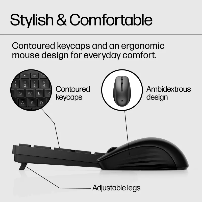 HP 650 combinazione tastiera e mouse wireless, Full-size (100%), wireless, RF Wireless, membrana, nero, mouse in dotazione