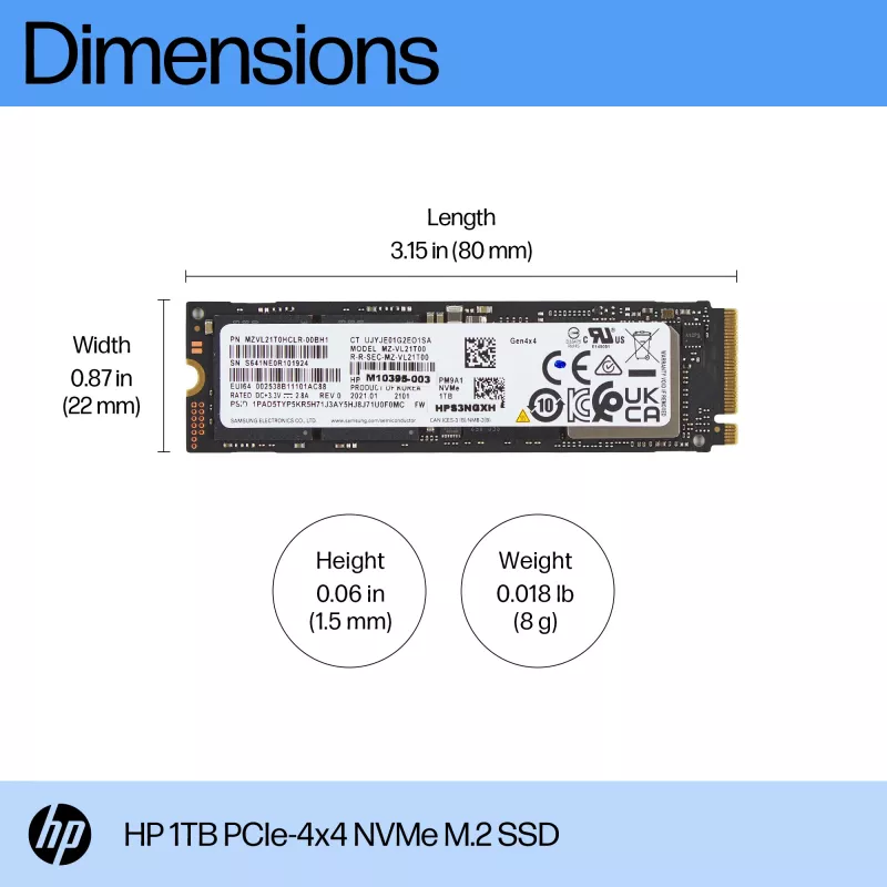 HP unità a stato solido NVMe PCIe-4x4 1TB, 1 TB, M.2