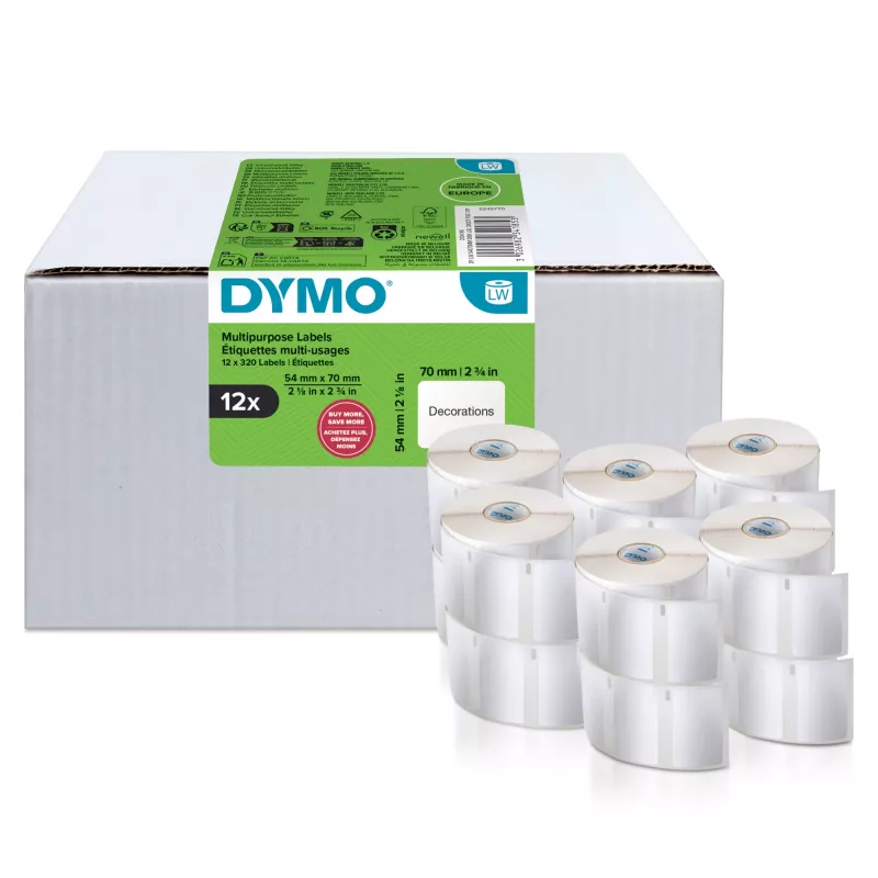 DYMO Authentic LabelWriter etichette multiuso | 54 mm x 70 mm | autoadesive | 12 rotoli con 320 etichette Easy-Peel (3.840 pezzi) | per etichettatrici LabelWriter | prodotte in Europa