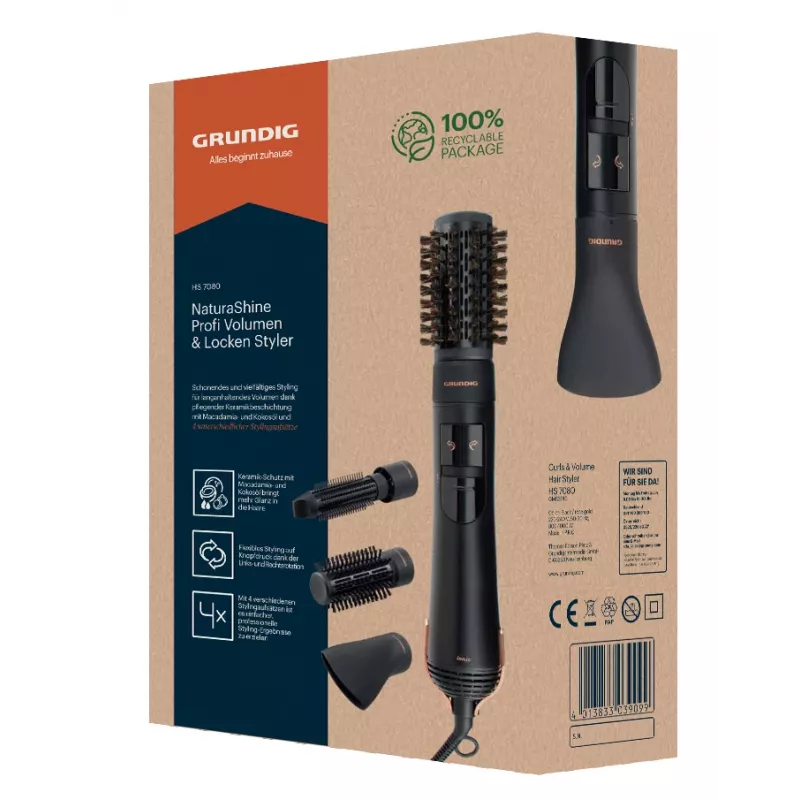 Grundig HS 7080 spazzola ad aria calda Warm nero, oro rosa 1000 W 1,8 m