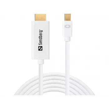 Sandberg MiniDP 1.2 > HDMI 4K 2m, 2 m, Mini DisplayPort, HDMI, connettore maschio, connettore maschio, bianco