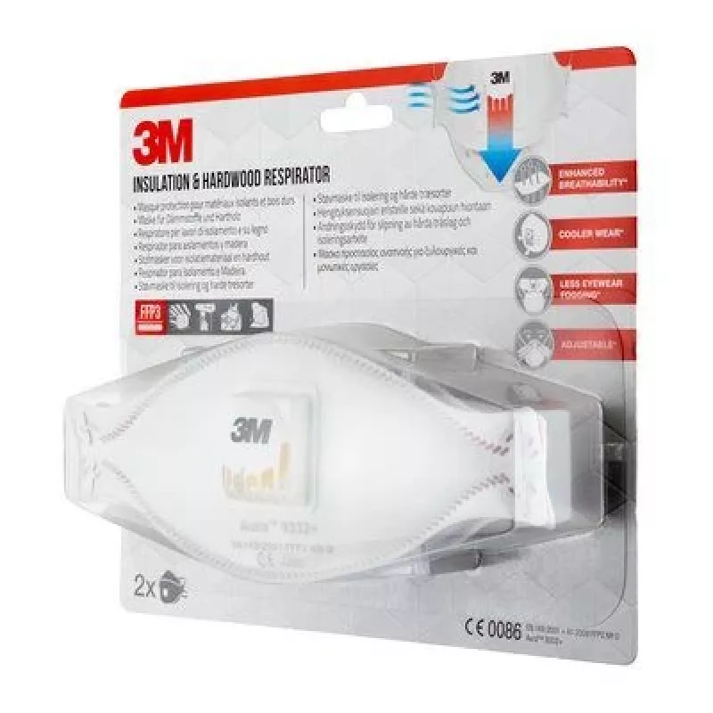 3M Aura Comfort Cool Flow 9332+ FFP3 NR D Mascherine respiratorie monouso, 2 pz (9332C2)