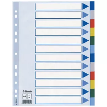 Esselte Divisori indice con taglio vuoto, polipropilene (PP), A4, multicolore, 225 mm