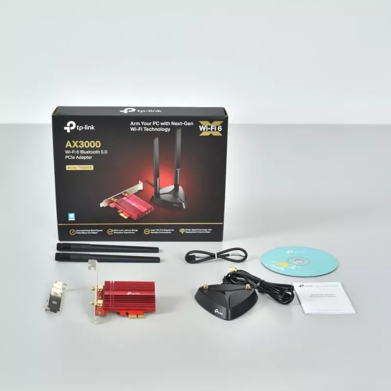 TP-Link AX3000 Wi-Fi 6 Bluetooth 5.0 Adattatore PCIe, Interno, Wireless, PCI Express, WLAN / Bluetooth, 2402 Mbit/s, Nero, Rosso