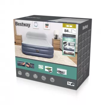Bestway Tritech SleekFlow Materassino gonfiabile con poggiatesta Queen con pompa AC integrata e rivestimento antimicrobico 2,26 m x 1,52 m x 84 cm