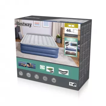 Bestway Tritech Letto gonfiabile Queen con pompa AC integrata e rivestimento antimicrobico 2,03 m x 1,52 m x 46 cm