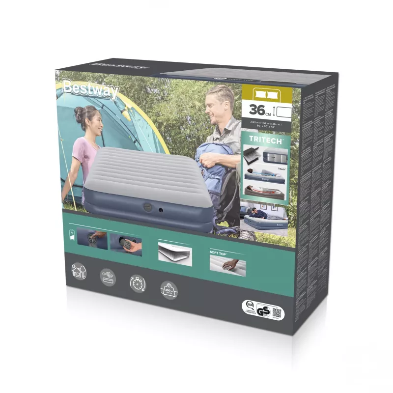 Bestway Tritech Materassino gonfiabile Queen con pompa ricaricabile 2,03 m x 1,52 m x 36 cm