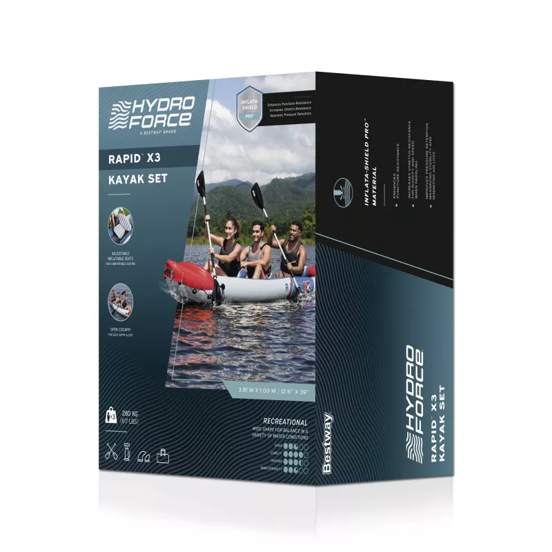 Bestway Hydro Force Rapid X3 Set kayak gonfiabile per 3 persone 3,81 m