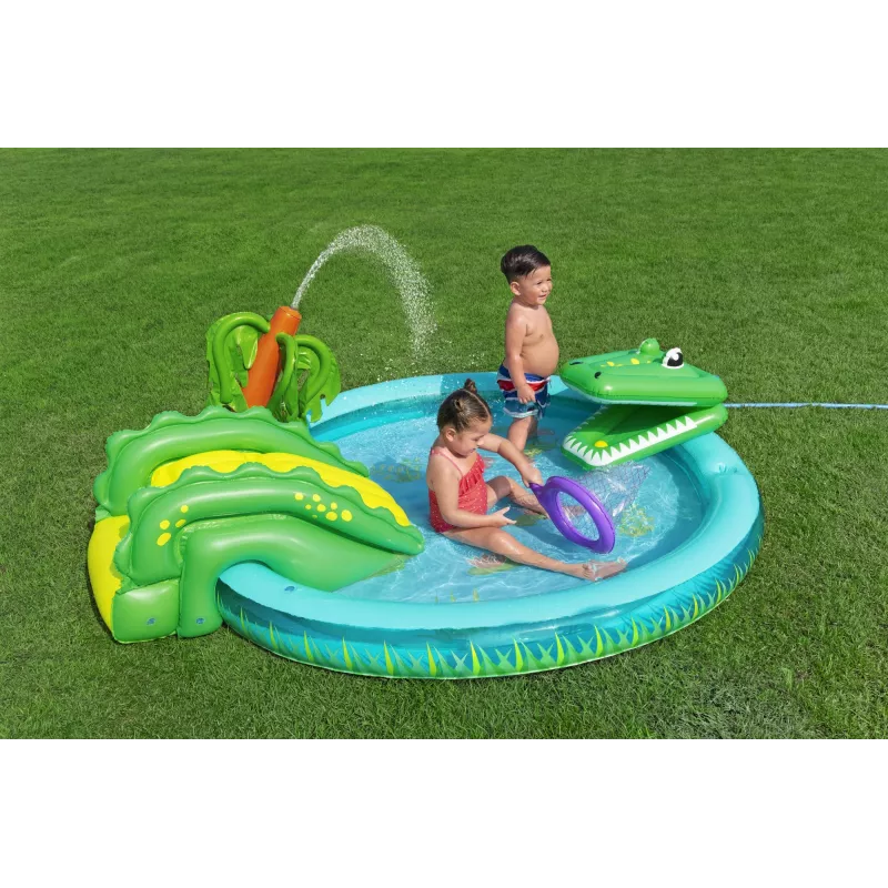 Bestway Crocodile Cove Centro giochi d'acqua e piscina gonfiabile per bambini 2,24 m x 1,81 m x 72 cm