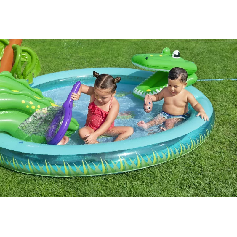 Bestway Crocodile Cove Centro giochi d'acqua e piscina gonfiabile per bambini 2,24 m x 1,81 m x 72 cm