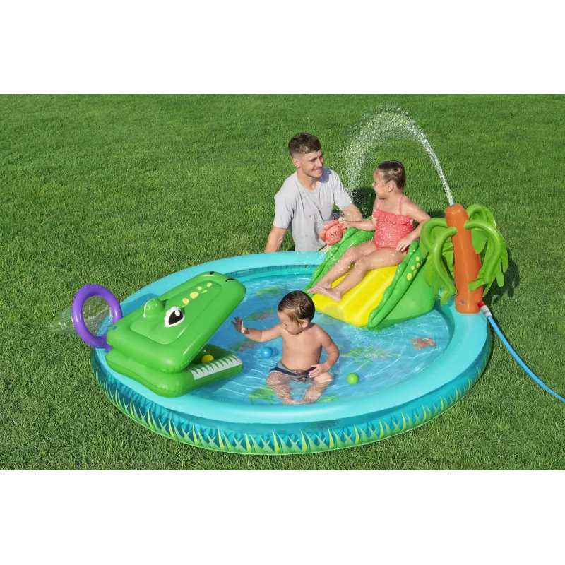 Bestway Crocodile Cove Centro giochi d'acqua e piscina gonfiabile per bambini 2,24 m x 1,81 m x 72 cm