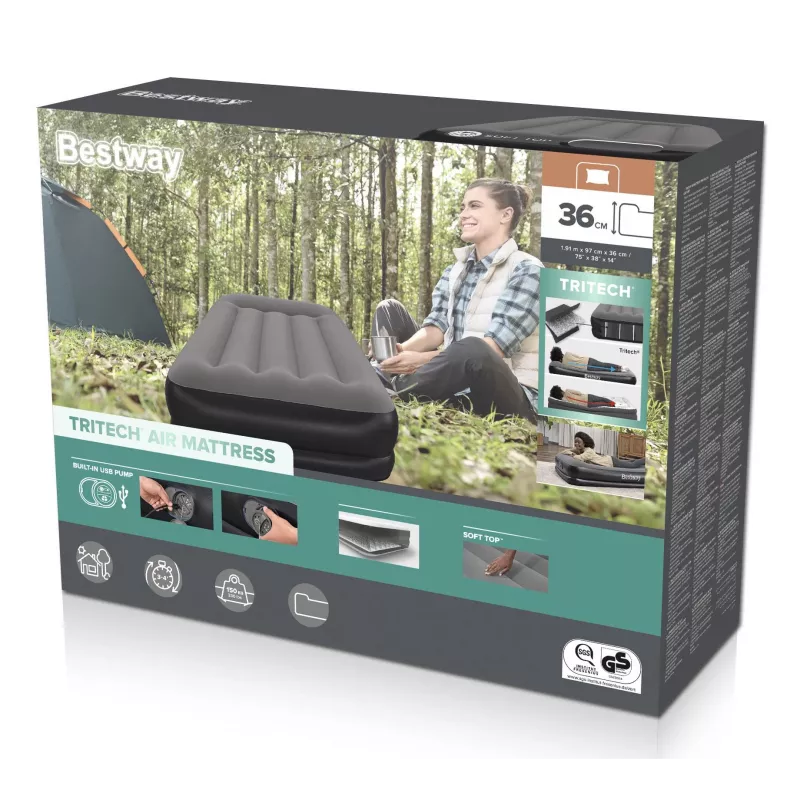 Bestway Tritech Materassino gonfiabile Twin con pompa USB integrata 1,91 m x 97 cm x 36 cm