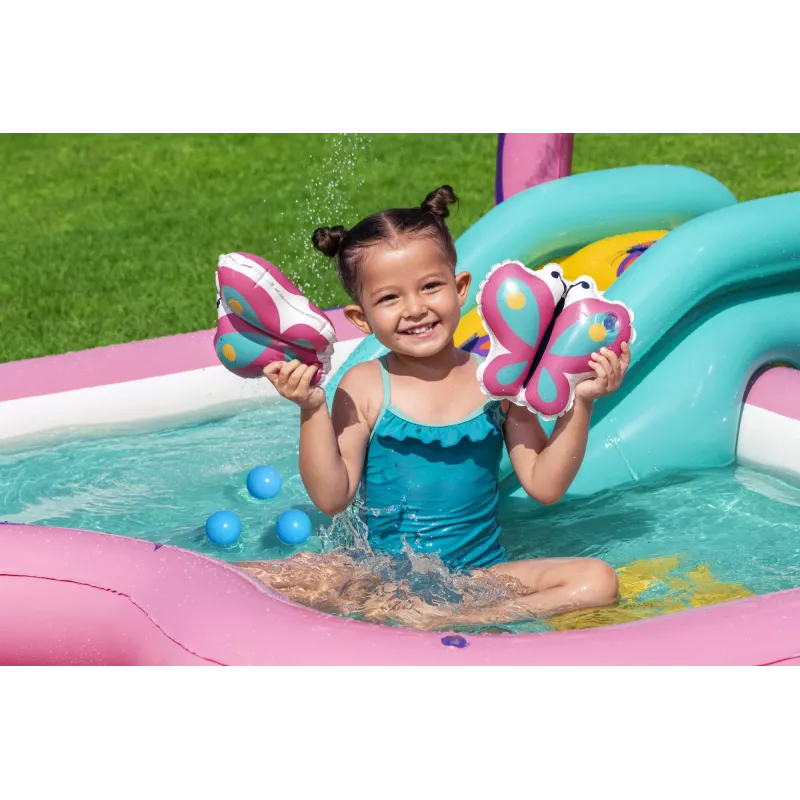 Bestway Butterfly Wonder Centro giochi d'acqua e piscina gonfiabile per bambini 1,80 m x 1,80 m x 1,17 m