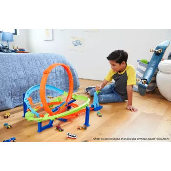 Hot Wheels Action Loop Cyclone Challenge Set pista con auto giocattolo in scala 1:64, facile da riporre