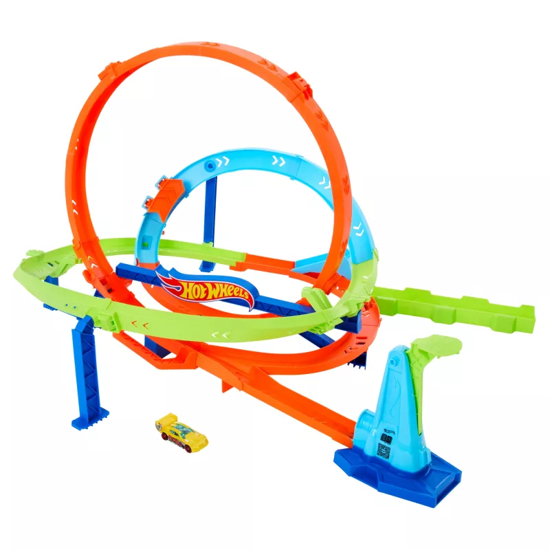Hot Wheels Action Loop Cyclone Challenge Set pista con auto giocattolo in scala 1:64, facile da riporre