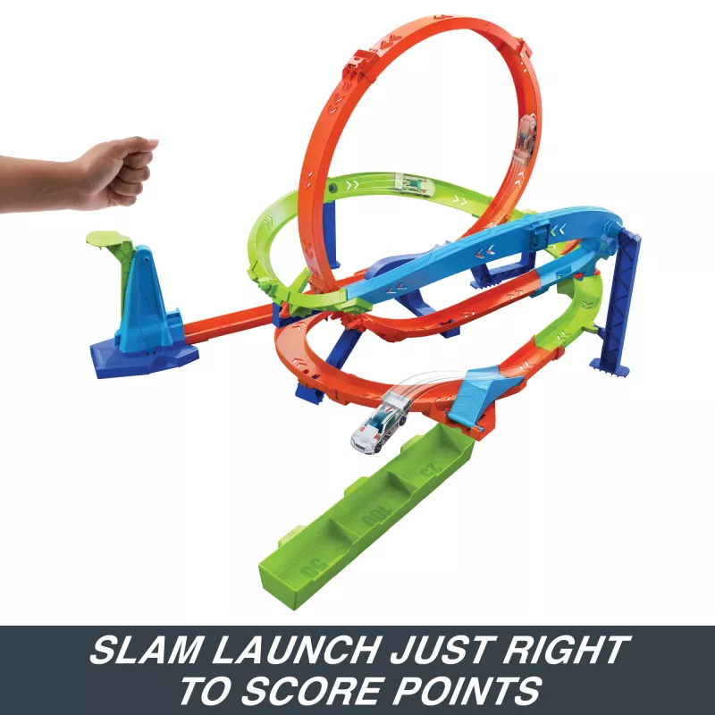 Hot Wheels Action Loop Cyclone Challenge Set pista con auto giocattolo in scala 1:64, facile da riporre