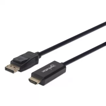 Manhattan Cavo DisplayPort 1.2 su HDMI, 4K@60Hz, 1m, connettore maschio su connettore maschio, DP con blocco, nero, non bidirezionale, garanzia tre anni, corrisponde a 3F-DP-HDMI-4K60-HDR