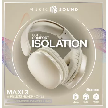Music Sound MAXI3 MAXI3 Cuffie over-ear wireless con cancellazione attiva del rumore: esperienza di ascolto immersiva e senza distrazioni, fino a 35 ore di autonomia. Design moderno, comfort, stile e suono potente e rivoluzionario.