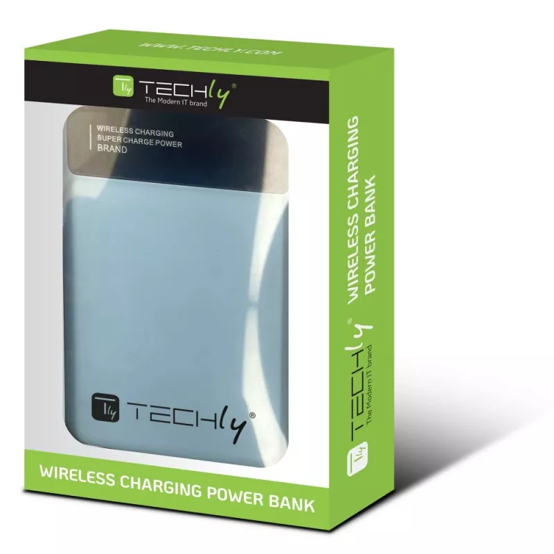 Techly I-CHARGE-10LCDBL Powerbank Litio-polimero (LiPo) 10000 mAh Ricarica wireless Blu