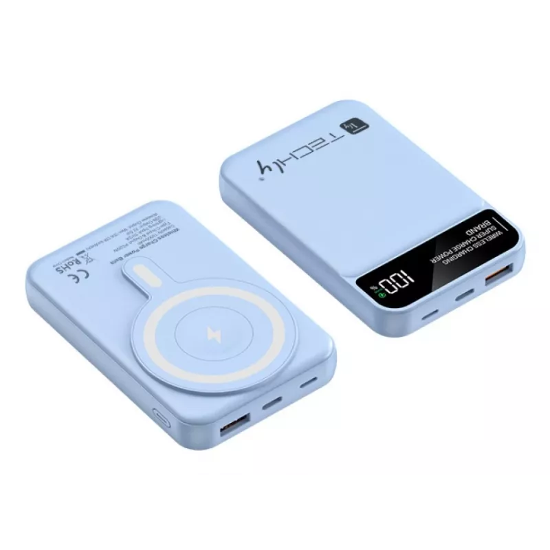 Techly I-CHARGE-10LCDBL Powerbank Litio-polimero (LiPo) 10000 mAh Ricarica wireless Blu
