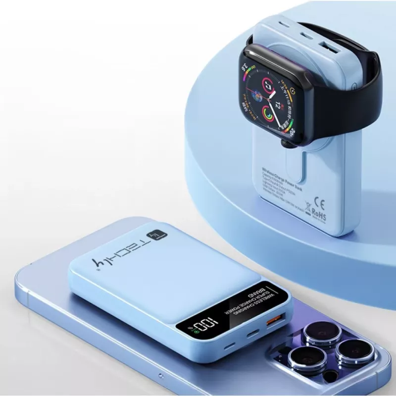 Techly I-CHARGE-10LCDBL Powerbank Litio-polimero (LiPo) 10000 mAh Ricarica wireless Blu