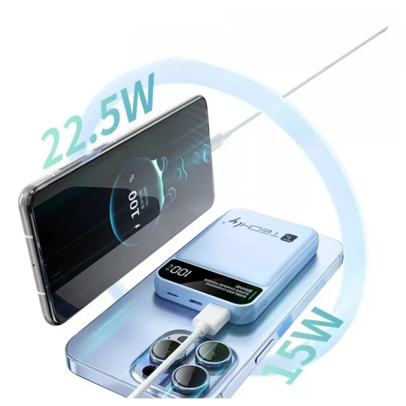 Techly I-CHARGE-10LCDBL Powerbank Litio-polimero (LiPo) 10000 mAh Ricarica wireless Blu