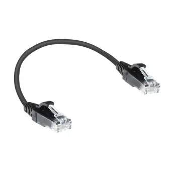 ACT Cavo patch slimline per data center LSZH U/UTP CAT6 nero da 0,15 metri senza linguetta con connettori RJ45